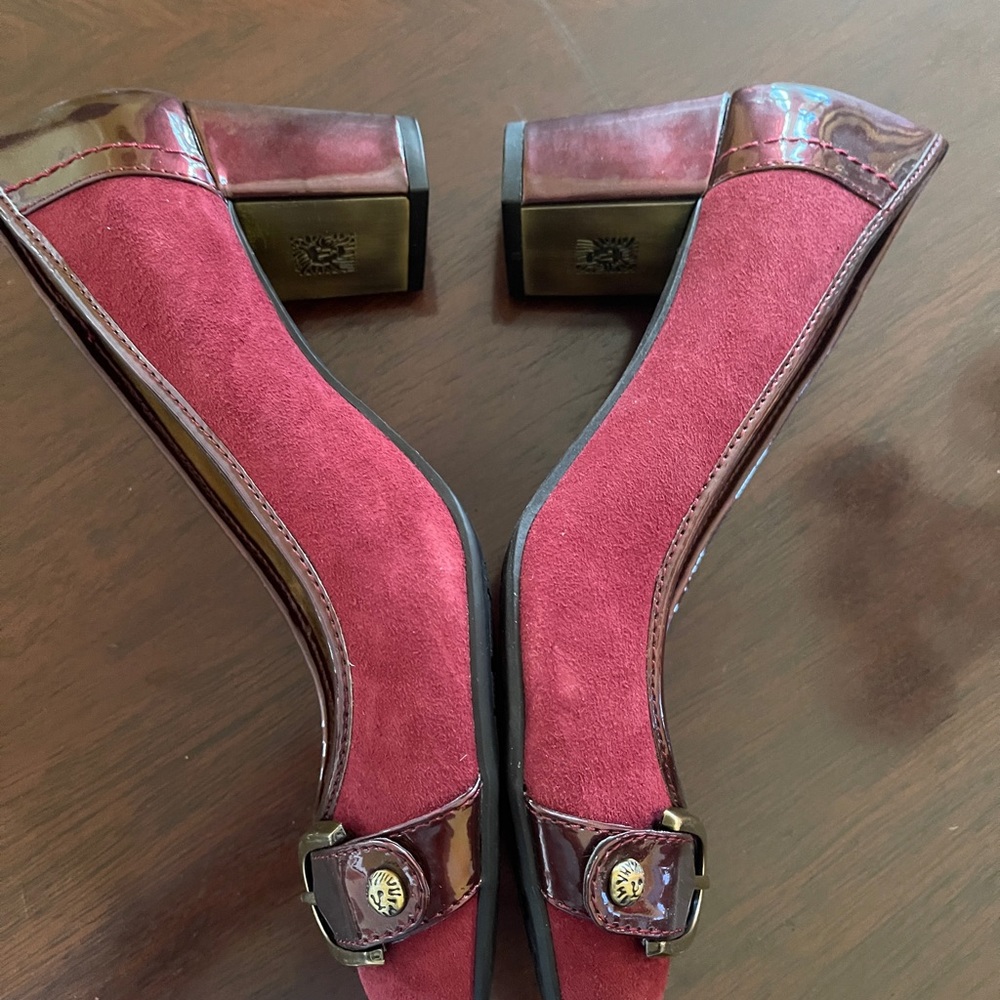 Anne Klein Block Heel - Burgundy Suede & Patten Leather Woman’s Shoes NEW